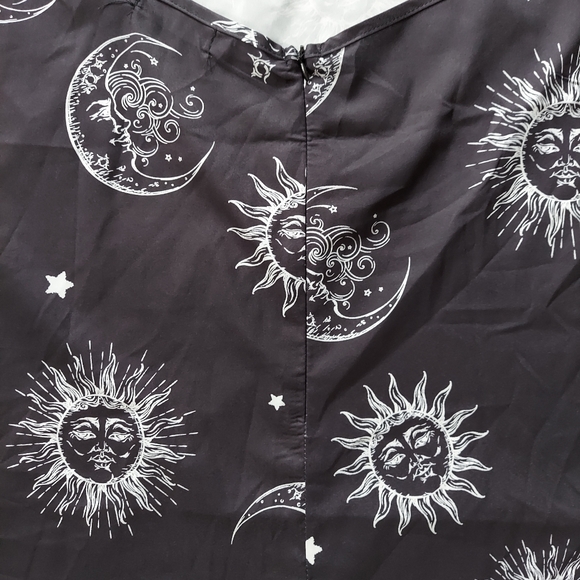 Celestial Sun Moon Star Print Midi Dress Large Goth Witch Fairy Zodiac Astrology - Picture 8 of 13